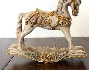 Vintage Wooden Rocking Horse Mini Toy, Rustic Farmhouse Decor, Nursery Shelf Accent, Small Antique Style Wood Horse Figurine