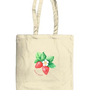 Summer strawbs organic cotton canvas tote bag