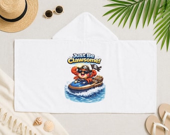 Toalla con capucha Just Be Clawsome con diseño de cangrejo, toalla divertida para niños, linda toalla de playa y baño para niños, regalo de animales marinos, toalla con capucha para jóvenes
