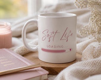 ソフトライフ ローディングマグ | 11オンス セラミックコーヒーカップ、ピンクのローディングバーデザイン