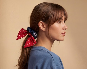 Elastico per capelli a pois con fiocco, fermacoda con nastro rosso, grazioso accessorio per capelli retrò, fascia elastica per capelli in stile vintage, dolce regalo estetico