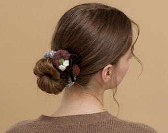 Coletero de punto de hilo, sujetador de coleta con lazo acogedor, diadema de punto floral adorable, accesorio para el cabello suave y estético para niñas, regalo cálido para niñas