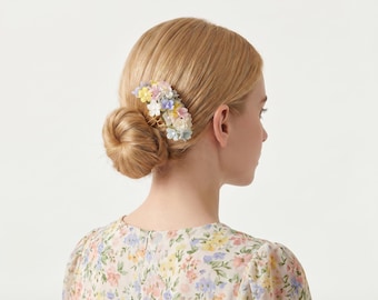 Floral Hair Pin Comb, Multicolor Flower Hair Fork, Romantic Hair Accessory, Delicate Updo Bun Pin, Aesthetic Wedding Hair Piece Gift