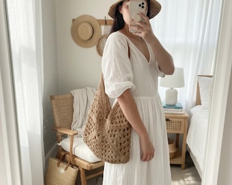 Grand sac fourre-tout tissé en crochet pour la plage
