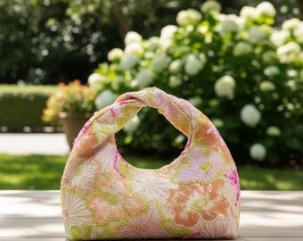 Floral Sequin Evening Bag Pleated Mini Handbag Colorful Wedding Purse