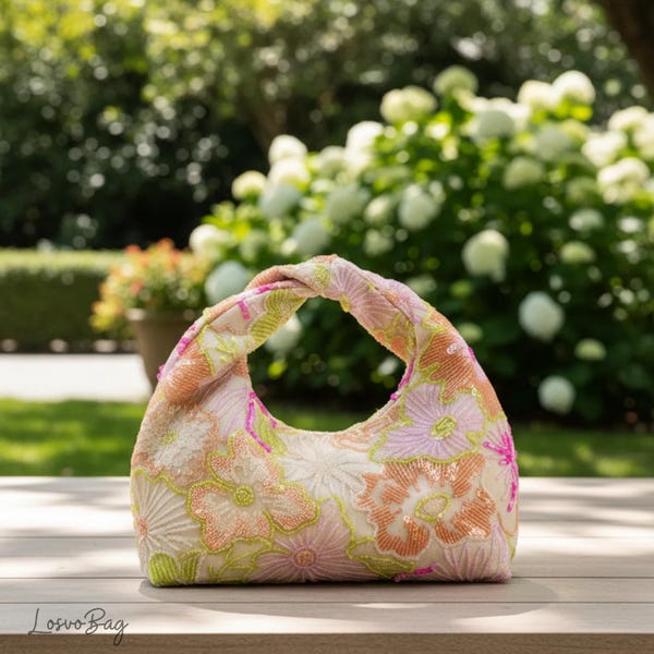 Bolso de noche con lentejuelas florales, mini bolso plisado, bolso de boda colorido