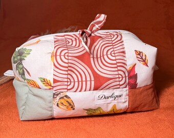 Handmade Autumn Patchwork Makeup Bag, Pumkins and leaves style toiletry case