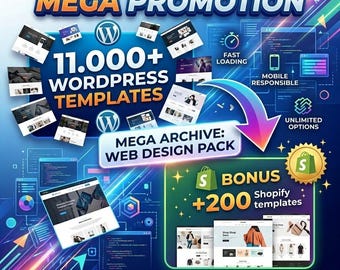 11,000+ WordPress Templates & Shopify Themes: Web Design Bundle (Digital Download)