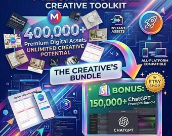 Mega Digital Bundle: ChatGPT, Midjourney Prompts, Canva Templates (Digital Download)