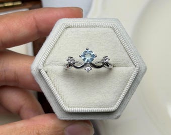 Blue Topaz Princess Ring | Natural Gemstone Jewelry | Adjustable Silver Plated Ring | November Birthstone Jewelry