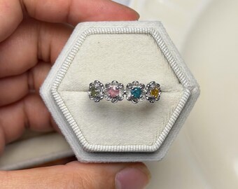 Tourmaline Flower Ring | Natural Gemstone | Adjustable Silver Plated Ring