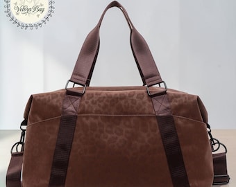 Borsa da viaggio con stampa leopardata, borsa a tracolla capiente, ideale per il weekend, borsa da palestra in pelle sintetica.