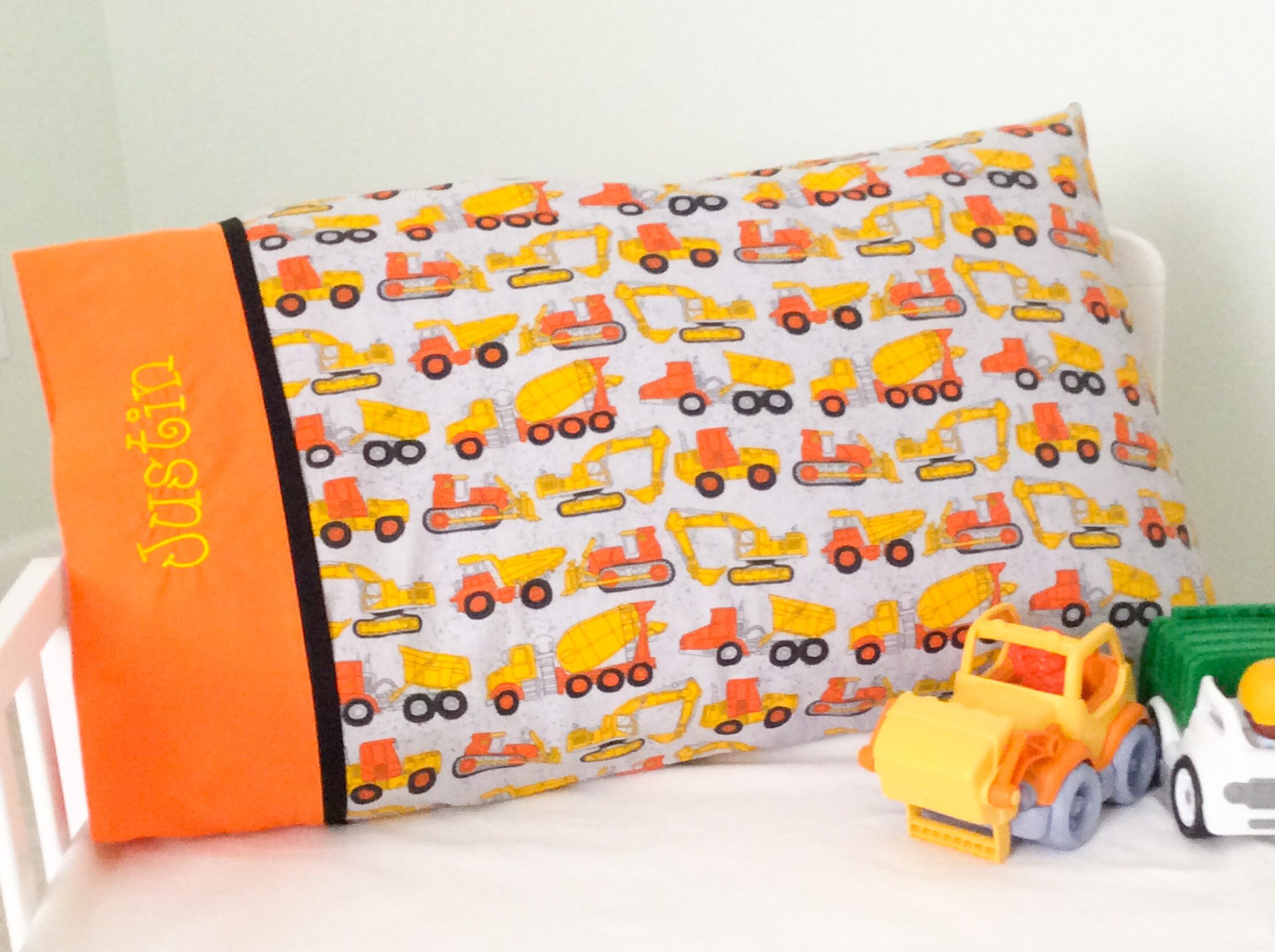 Construction Trucks Personalized Pillowcase Boy Orange and Etsy