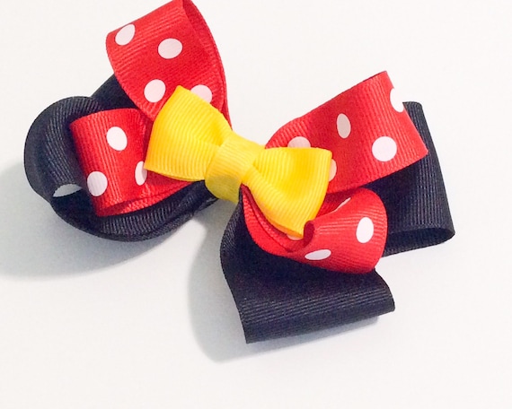 Minnie Mouse Disney Stacked Boutique Hair Bow Red Dots Black Glitter