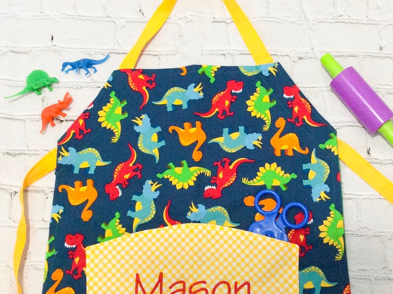 Children/'s Art and Craft Smock Dinosaur Custom Baking Apron Party Gift Boy Personalized Birthday Gift