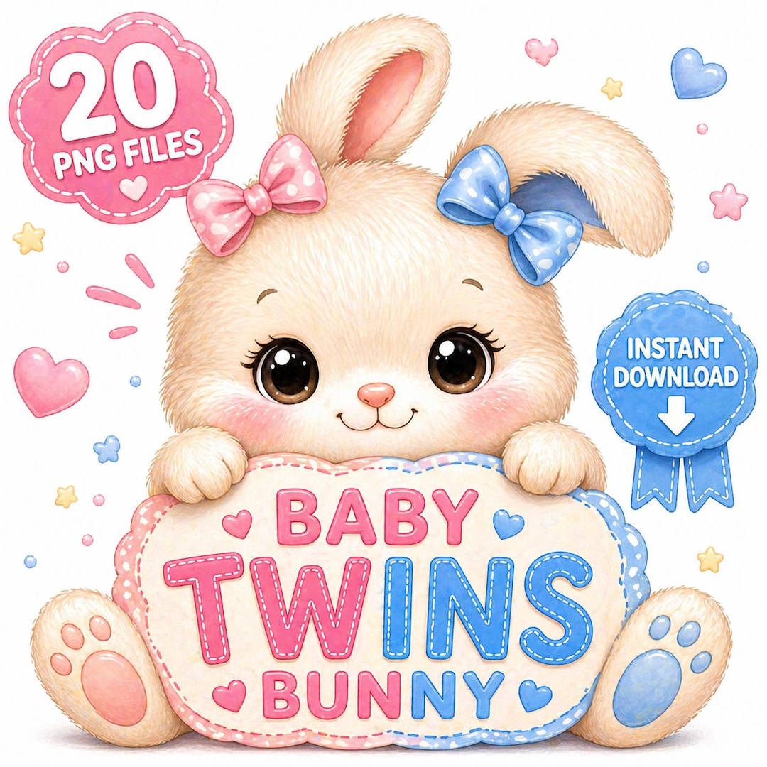 Baby Twins Bunny Clipart PNG , Blue Pink Twin Bunnies, Baby Shower ...