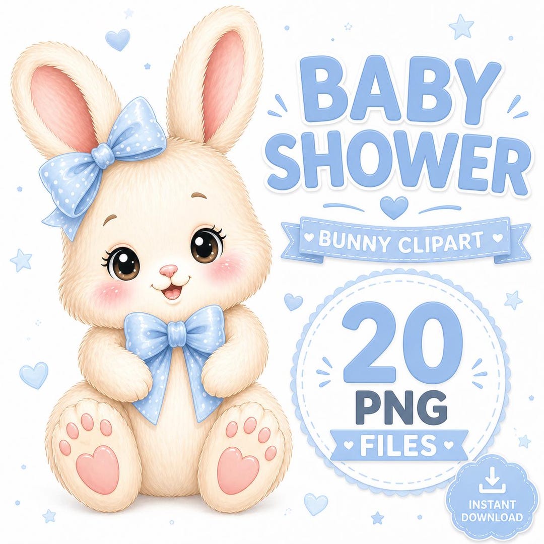 Baby Shower Bunny Clipart Blue | Cute Baby Bunny PNG | It's a Boy ...