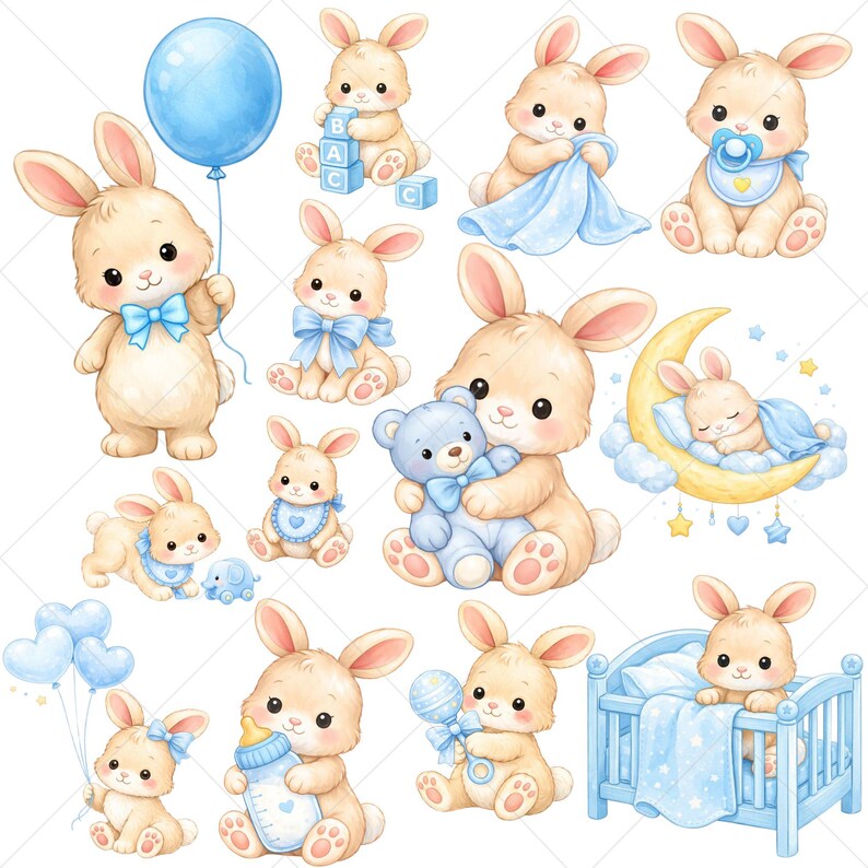 Baby Shower Bunny Clipart Blue | Cute Baby Bunny PNG | It's a Boy ...