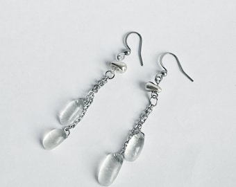 Pendientes de Vidrio Fundido Transparente, Joyería Elegante, Pendientes Artesanales de Cristal, Acero Inoxidable, Regalo para Mujer.