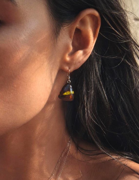 Pendientes plateados de vidrio fundido, Pendientes de Cristal Únicos, Joyería Artesanal, Pendientes de Acero Inoxidable, Regalo Original