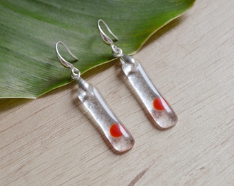 Pendientes de Vidrio Fundido Minimalistas Largos, Joyería Artesanal, Chapado en plata o Acero Inoxidable, Regalo Personalizable para Mujer