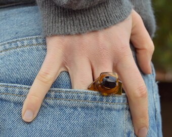 Anillo de Vidrio Fundido Regulable, Anillo Original de Cristal, Joyería Elegante, Anillo Moderno, Acero Inoxidable, Regalo para Mujer
