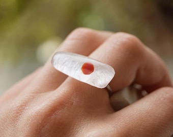 Anillo de Vidrio Fundido Minimalista Regulable, Diseño Elegante Original, Artesanal, Acero Inoxidable, Regalo Personalizable para Mujer