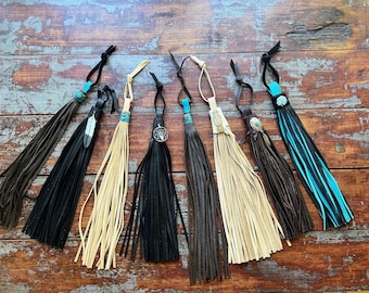 Hand Cut Fringe Tassel Charm with Vintage Rings