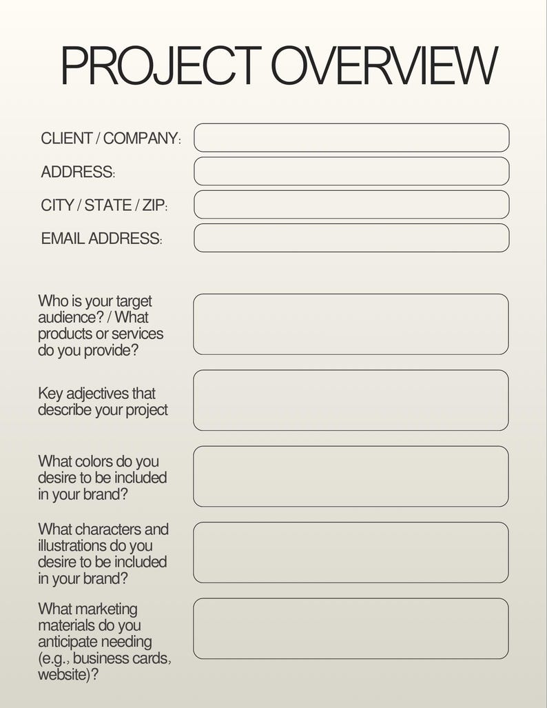 Professional Minimalist Project Overview Intake Form - Etsy