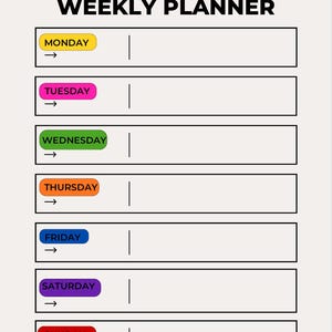 Efficient Weekly Planner Printable Colorful 7 Day Schedule Organizer Minimalist To Do List Template