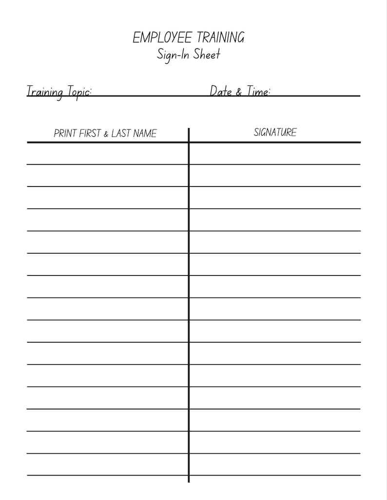 Employee Training Sign-in Sheet Template Printable Staff Meeting ...