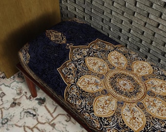 Banco otomano Mandala Azul, banco tapizado turco, asiento de entrada estilo bohemio.