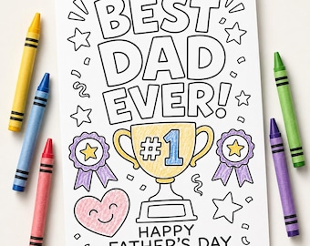 Father’s Day Card from Daughter or Son, Kids Coloring Dad Card, Handmade Style Card
