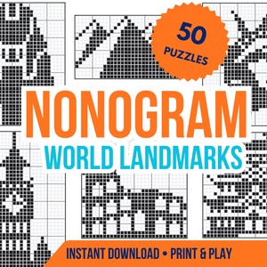 World Landmarks Nonogram Puzzle Book | 50 Famous Picross Logic Games (PDF Download)