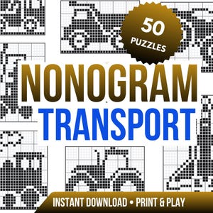 Transport Nonogram Pusselbok | 50 Fordon Picross Pussel (PDF Ladda ner)