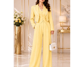 Driedelige damesbroek met wijde pijpen en pantalon elegante formele outfit
