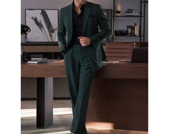 Herren Dunkelgrün Anzug Set Slim Fit formelle Business Hochzeitsanzug
