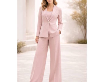 Blush Rosa Frauen Hosenanzug Elegante Blazer Set Hose mit weitem Bein Outfit