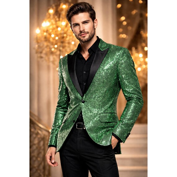 green sequin blazer dress Men Party Jacket Slim Fit Formal Evening Coat Wolf & Badger