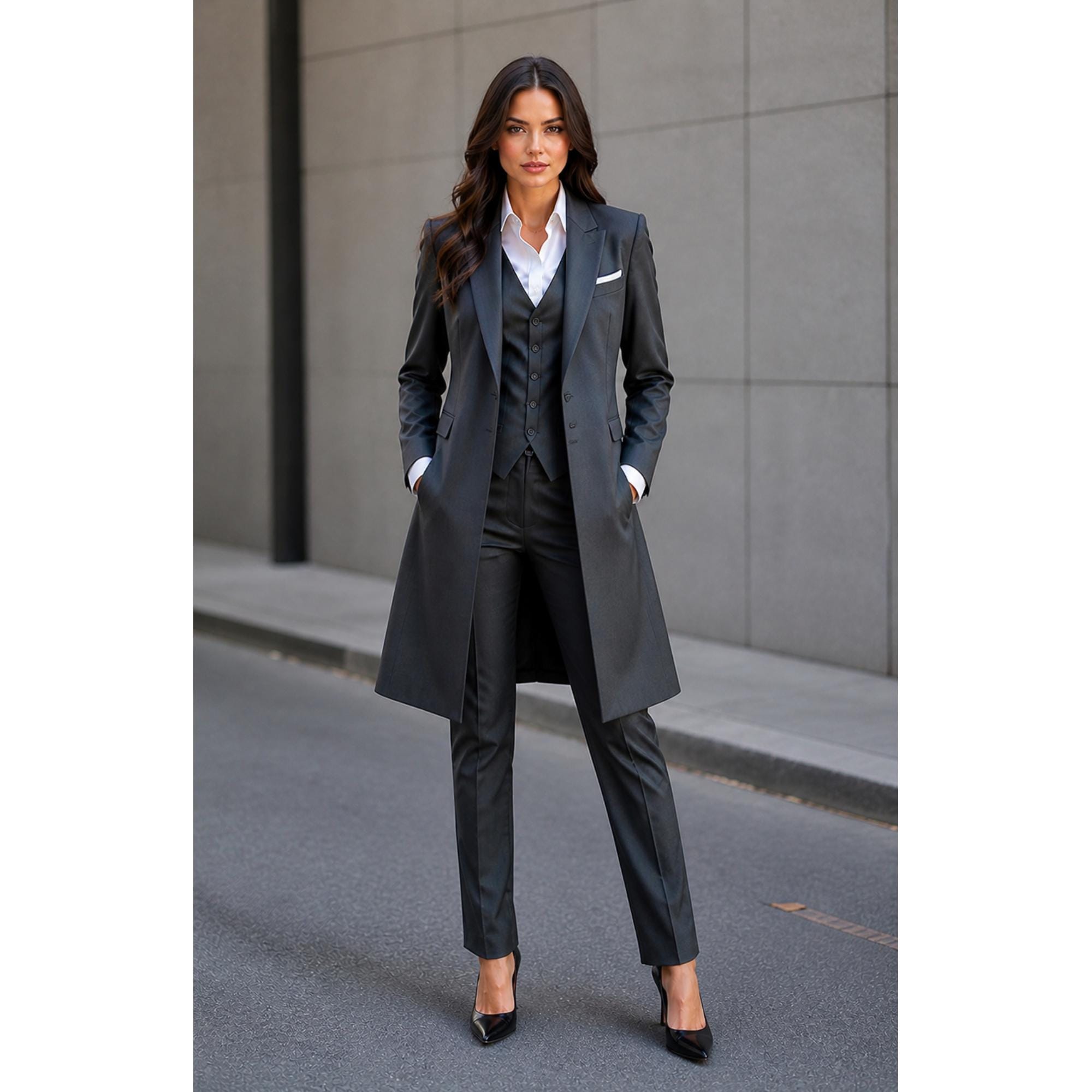 knee length dresses for ladies Miss Circle Women Keep One Up Black Crepe Tuxedo Blazer Dress main image 0