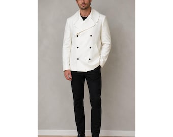 Männer weißer Zweireiher Blazer Slim Fit Manteljacke
