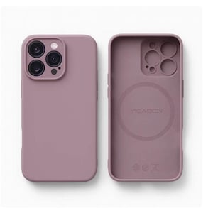 Puede incluir: Dos fundas de teléfono de color malva, una que muestra el exterior con recortes para la cámara y otra que revela el interior. La funda interior tiene la marca "YICADEN" impresa. Las fundas están diseñadas para proteger un smartphone.