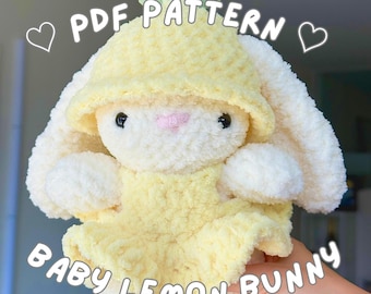 Crochet Baby Bunny Pattern, Lemon Outfit Amigurumi PDF (Digital Download)