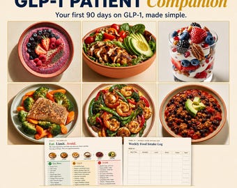 GLP-1 Lebensmittelliste, Essensplan & Diät-Leitfaden von Nurse Pactitioner, GLP-1 Lebensmittelliste, Essplan für Diabetiker, Proteinreich, druckbare PDF-Datei