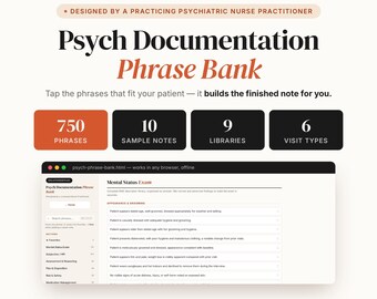 Therapy Progress Notes Phrase Bank, 750 Statements by a Psychiatric NP, Note Builder App