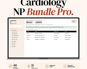 Cardiology NP Clinical Reference Guide, Cardiac Cheat Sheet & Treatment Tool for Nurse Practitioners, 40 Sections + 11 Calculators