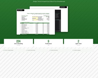 Home Renovation Budget Planner Spreadsheet, Remodel Cost Tracker Excel, Paint Calculator, Contractor Quote Comparison Template