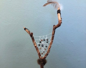 Talking- and healing stick: Spider, spiritual, shaman, shamanism, nordic, shamanic tool, healing, totem, ceremony, ritual, power animal