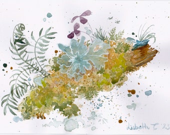 Original watercolor: “A little piece of nature VI” Plants, plant lover, leaf, greenery, nature, roots, painting, art, watercolor