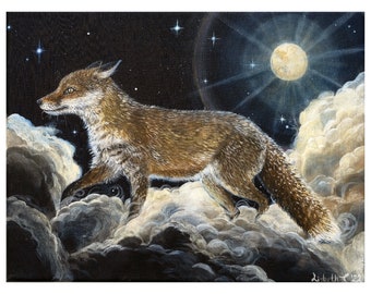 Giclée art print: "Dream fox". Limited edition. Fox, sky, clouds, vulpes, power animal, spirit animal, shaman, shamanism, healing, wall art